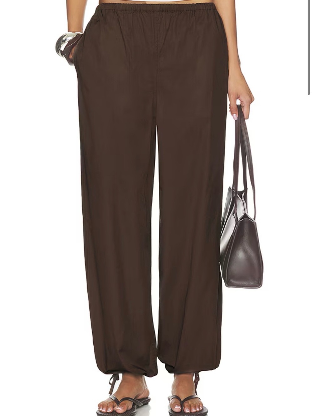 Elastic-Waist Brown Wide-Leg Pants